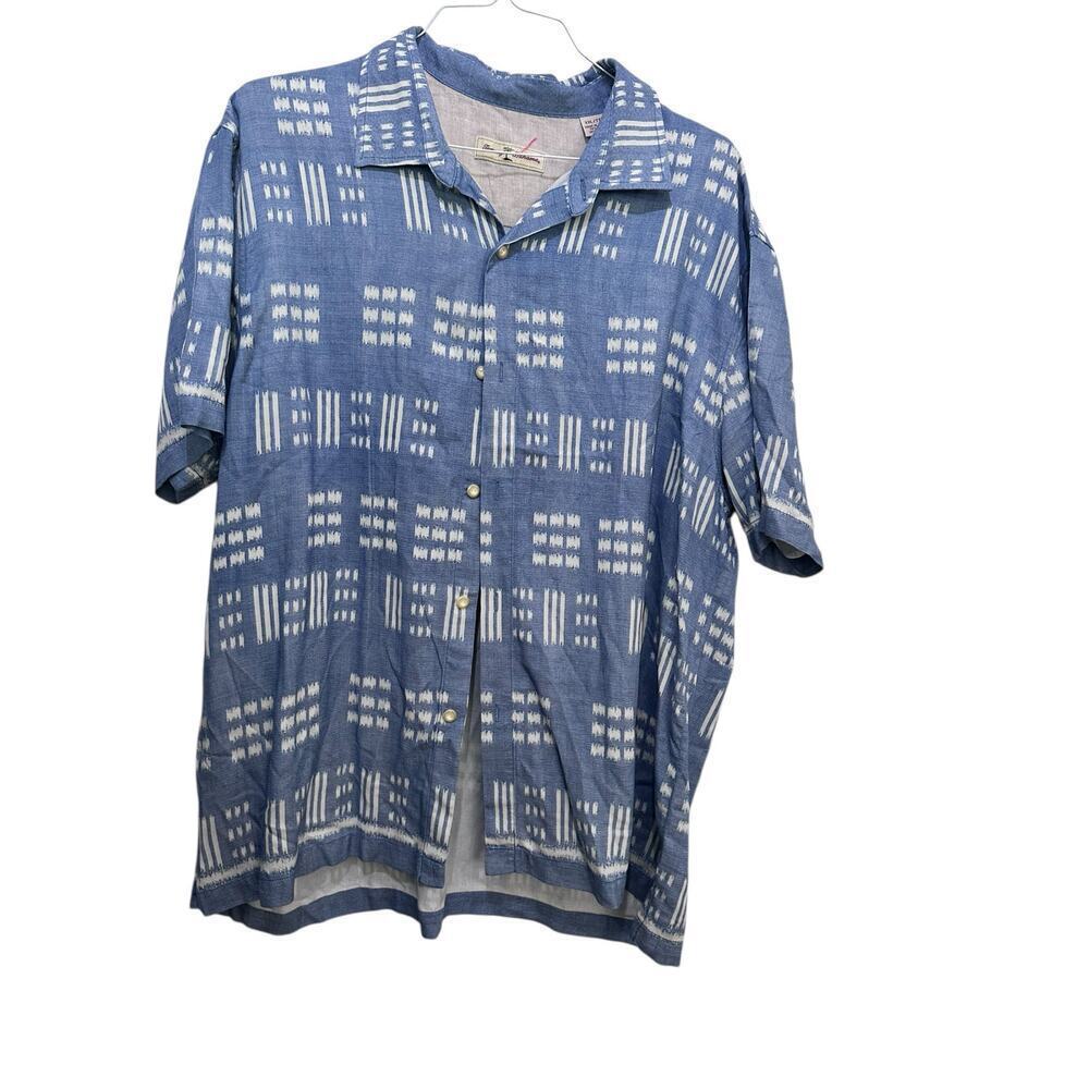 Tommy Bahama Men’s Blue & White Short Sleeve Button Up Shirt Size 2XL